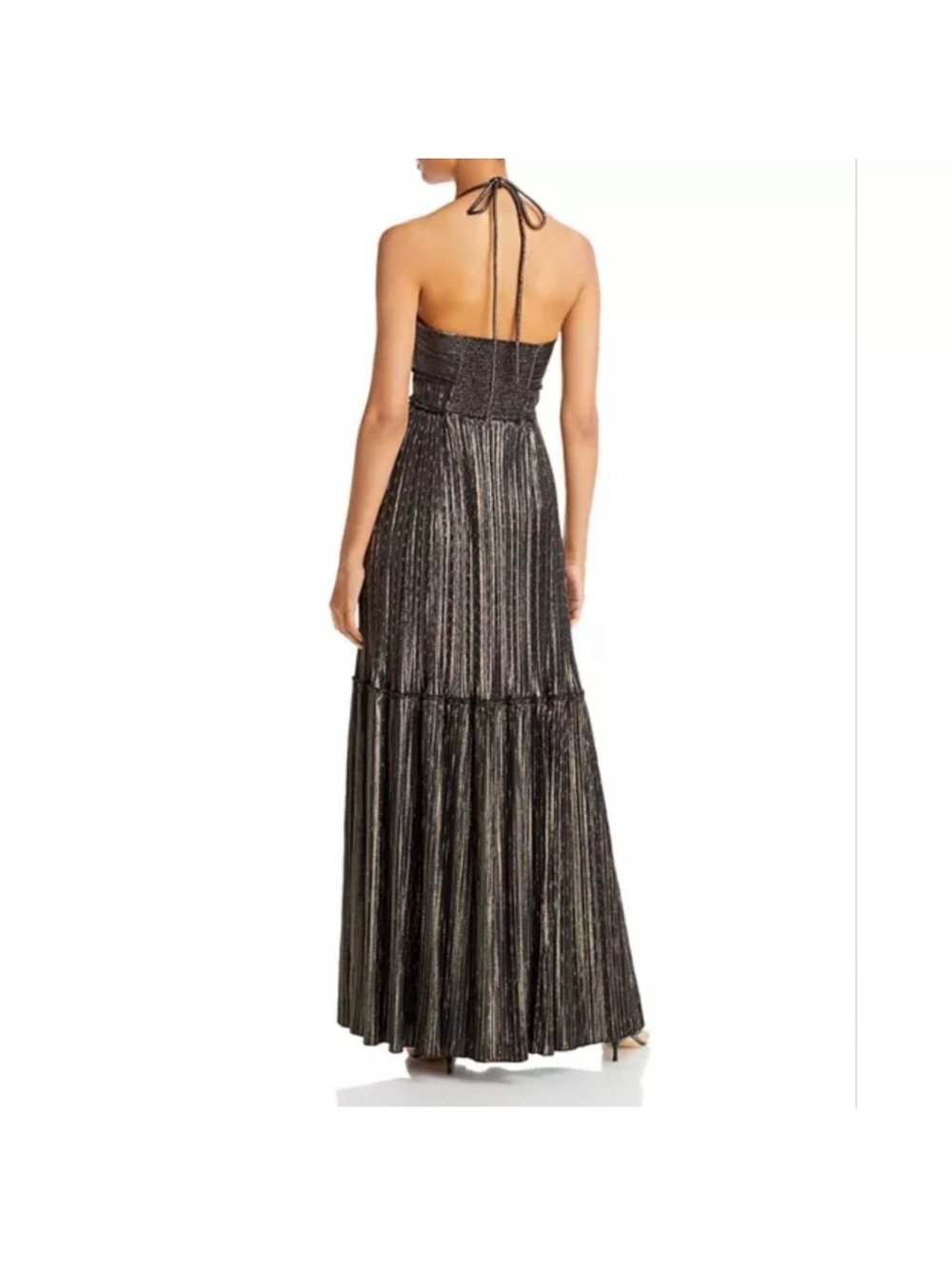A.L.C. Metallic Black Halter-Style Pleated Maxi Dress - Picture 2 of 9